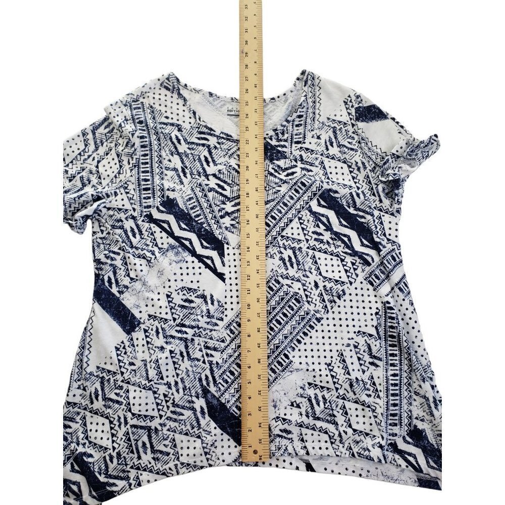 Basic Edition White & Blue Geometric Short Sleeve… - image 5